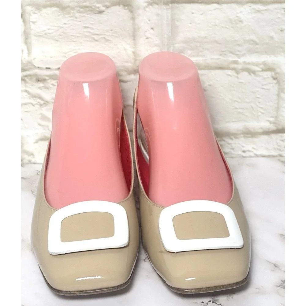 Ferca 81 Shoes Tan Beige Slingback Block Heel Tan White Size‎ (39) US 8-8.5